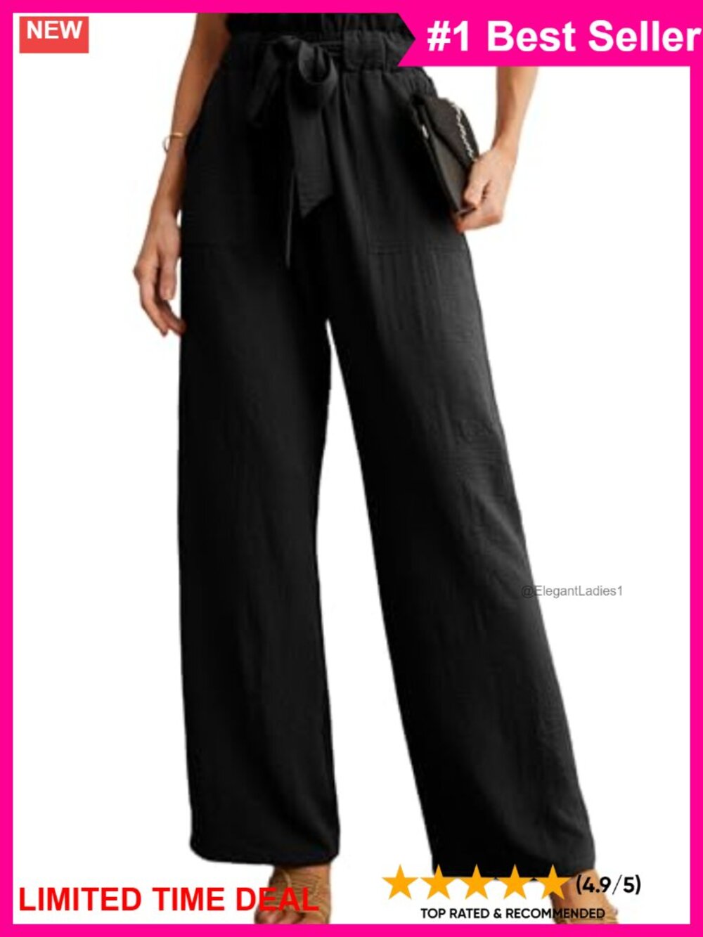 High Waist Wide Leg Palazzo Pants Adjustable Knot Ankle Trousers Pockets